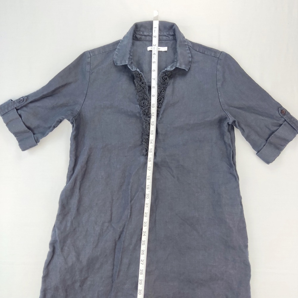 Chico's Shirt Dress Women 1 8 Black Linen Ruffle Trim Short Sleeve Shift Pockets - Picture 5 of 8